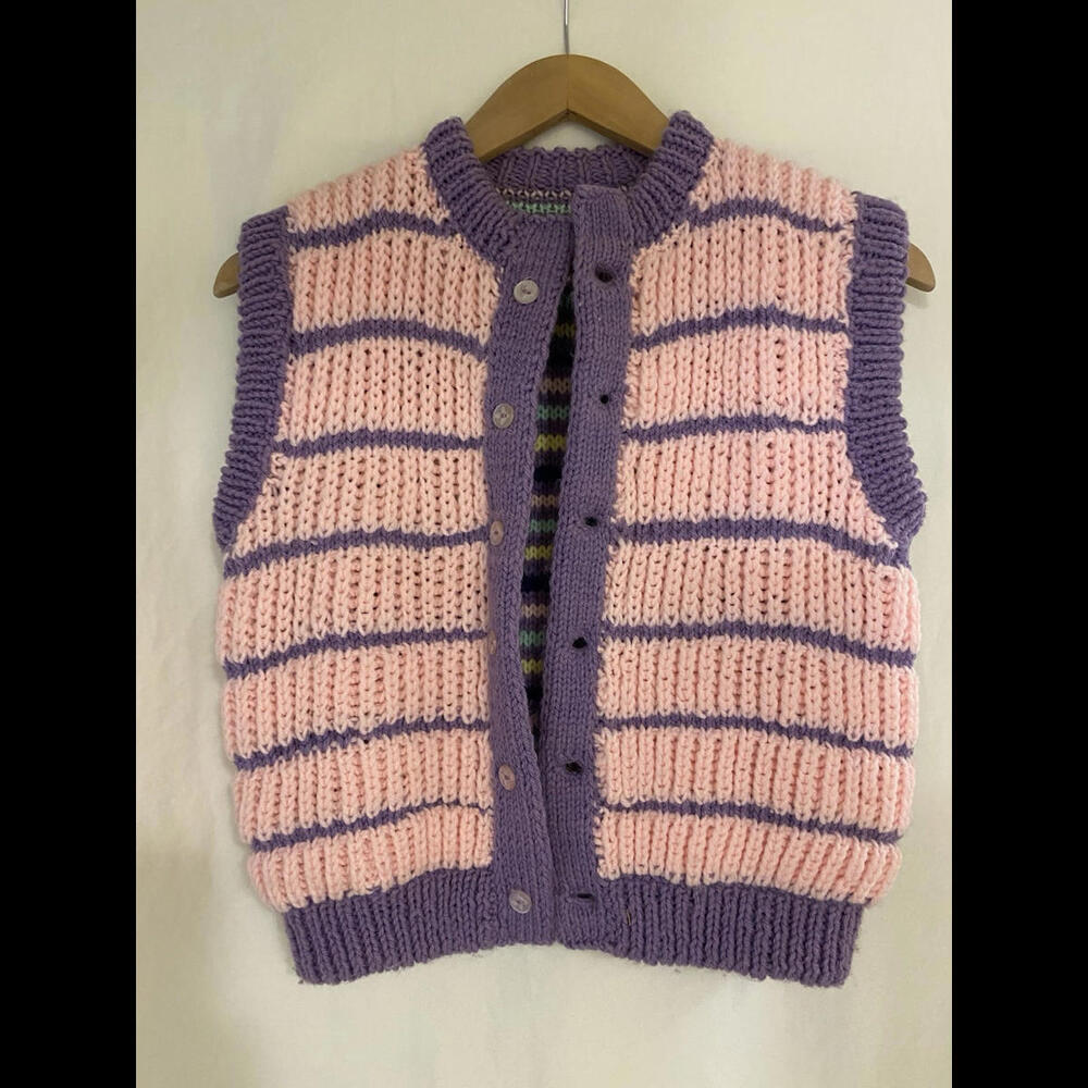 Handmade Knit Vest‎ CHILD 1980s Vintage Button Reversible Spring Cottage *Read*
